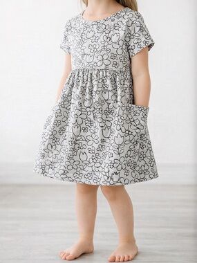 Hanna Andersson White Dress with Black Floral Outline